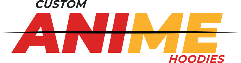 Custom Anime Hoodies brand logo in red and gold wordmark for embroidered hoodie store