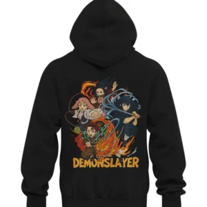 Demon Slayer anime hoodie black streetwear apparel with Tanjiro Nezuko Mitsuri and Giyu