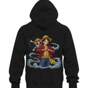 One Piece Luffy anime hoodie black streetwear apparel with smoke effect print