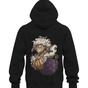 Luffy Gear 5 Embroidered Black Anime Hoodie