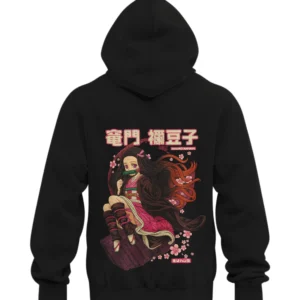 Black hoodie featuring Nezuko Kamado embroidery from Demon Slayer: Kimetsu no Yaiba
