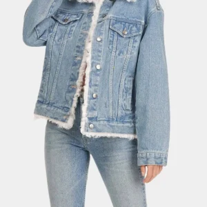 Denim Jacket Sheepskin Collar For Womens