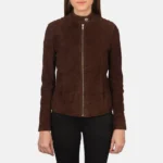Womens Dark Brown Suede Biker Jacket
