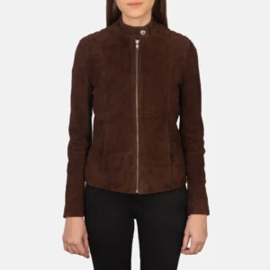 Womens Dark Brown Suede Biker Jacket