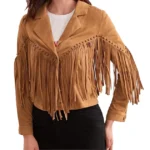 Women Brown Suede Fringe Jacket