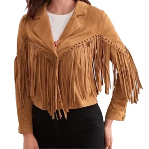 Women Brown Suede Fringe Jacket