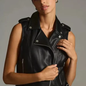 Women Black leather Vest