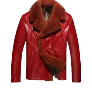 Mens Red Shearling Leather Jacket